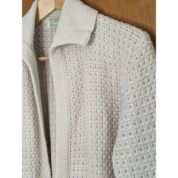 Vintage Bams San Francisco Beige Waffle Knit Open Front Cardigan - Picture 4 of 8